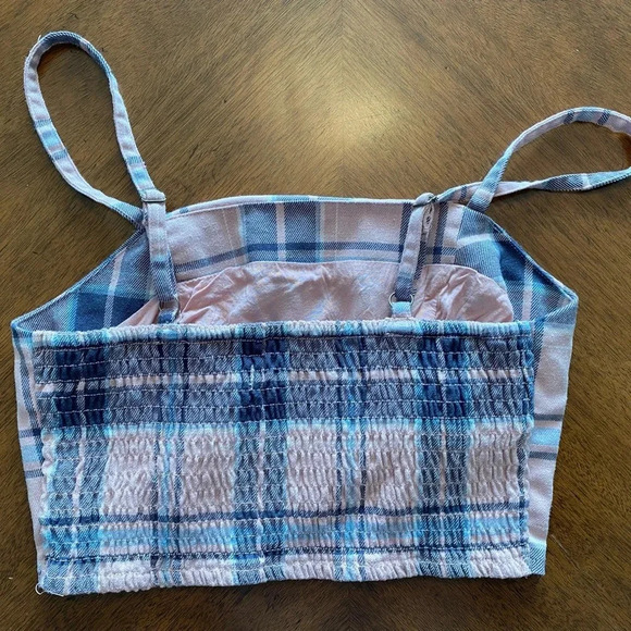 Aeropostale Women’s Square Tank Top Adj Spaghetti Strap Cropped Plaid EUC Sz XS‎ - Picture 4 of 11